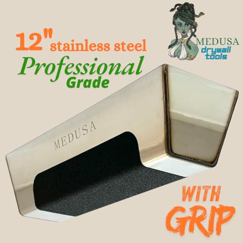 Medusa's Flexible Stainless Steel Drywall Taping Knife Set with 12" Mud Pan and Grip: Classic Style Light Weight Handles with Strong Flexible Blades for Professional and beginner friendly Finishers