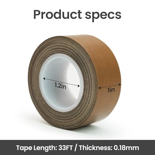 Teflone Tape, High Temperature PTFE Tape for Vacuum Sealer Machine, Hand Impulse Sealers ，1 in x 33 ft x 0.18mm - size: 1in