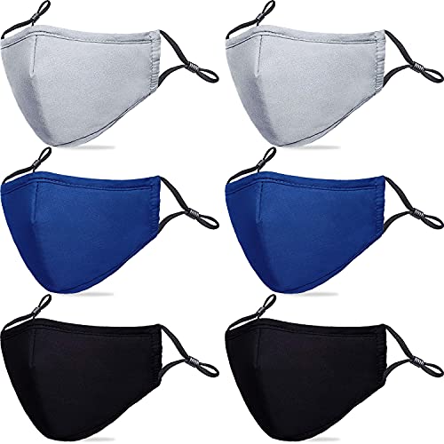 PAGE ONE Reusable Cloth Face Masks Washable Adjustable Breathable Cotton Face Mask for Women Men/6PC - color: Gray Black Navy