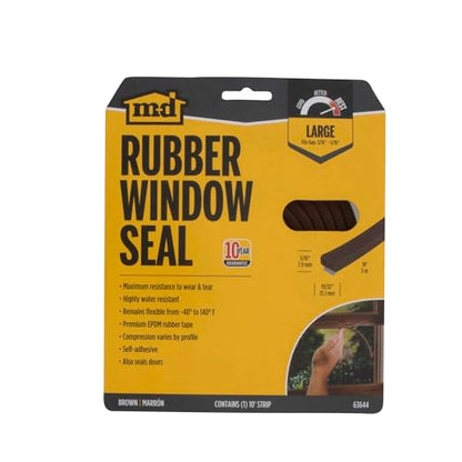 M-D Building Products 63644 5/16 in. x 19/32 in. x 10 ft. Brown Premium Rubber Window Seal for Large Gaps - color: Brown, size: 5/16 in. x 19/32 in.