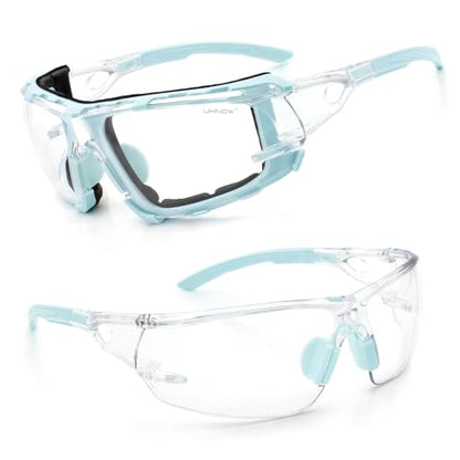 UKNOW Safety Glasses - Anti Fog Wraparound Lenses - Removable Foam Gasket - ANSI Z87.1 Protective Eyewear - Impact Resistant - color: Celeste