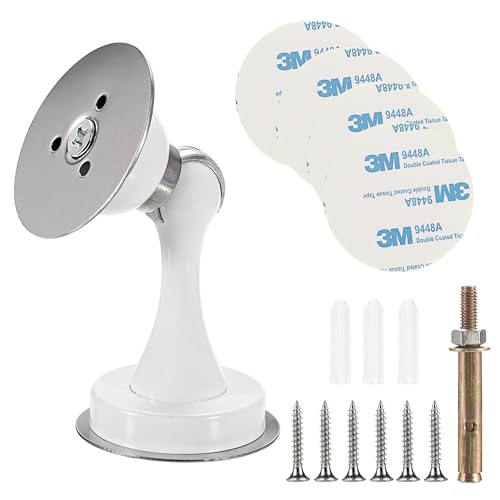 Sumnacon Magnetic Door Stopper, Heavy Duty Stainless Steel Door Stop Holder Come with 4 Pcs 3M Double-Sided Adhesive Tape & Hardware Screws, Install with Adhesive Tape Or Screws On Floor Wall (White) - color: White