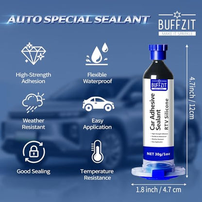 Silicone Sealant RTV 100% Silicone Waterproof Sealant – All-Purpose Caulk for Car, Kitchen, Window, Bathroom, Door – High Strength, Anti-Shrink & Crack (Clear, 30g/1oz) - color: Clear