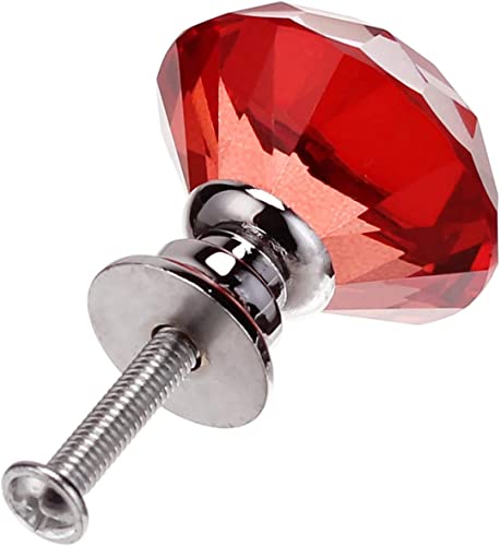 Akstore 6 Pcs Crystal Glass Cabinet Knobs 30mm Diamond Shape Drawer Kitchen Cabinets Dresser Cupboard Wardrobe Pulls Handles (Red, 30mm) - color: Red, size: 30 mm