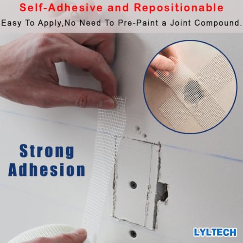 LYLTECH Drywall Joint Tape- 5.7in X 100 ft,13 MESH,100% Fiberglass,Heavy-Duty Self-Adhesive Wall Crack and Seam Patch