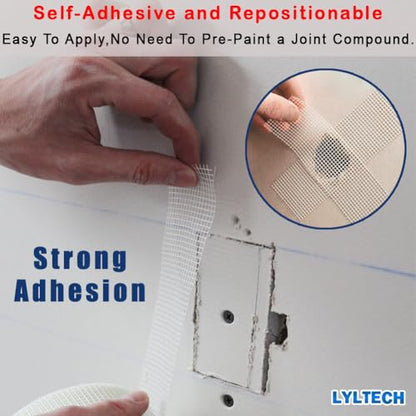LYLTECH Drywall Joint Tape- 5.7in X 100 ft,13 MESH,100% Fiberglass,Heavy-Duty Self-Adhesive Wall Crack and Seam Patch