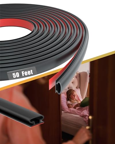 50Ft Rubber Weather Stripping Door Seal Strip for Door & Window, Self-Adhesive Backing Seal Large Gap (from 1/10 inch to 11/50 inch), Rubber Seal Strip for Door Insulation, Easy Cut to Size - Black - color: Black, size: 50ft