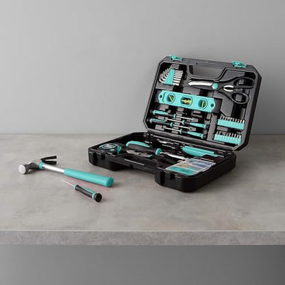 Amazon Basics 142-Piece Household Tool Kit for Home Repair, Hand Tools with Storage Case, 13.39 x 9.25 x 2.95 inch, Turquoise - color: Turquoise