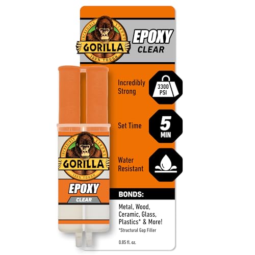 Gorilla 2 Part Epoxy (1 Pack), 5 Minute Set Syringe, 0.85 fl oz, Clear, Gap-Filling Adhesive for Metal, Wood, Ceramic, Glass and Plastics, Indoor & Outdoor Repairs - size: 1 - Pack