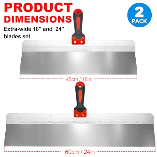 Drywall Knife 2pcs/Set, 18'' + 24'' Stainless Steel Drywall Putty Knives Hand Tool Kit for Drywall Joint Taping, Finishing & Patching - color: Black - D Set