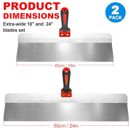 Drywall Knife 2pcs/Set, 18'' + 24'' Stainless Steel Drywall Putty Knives Hand Tool Kit for Drywall Joint Taping, Finishing & Patching - color: Black - D Set
