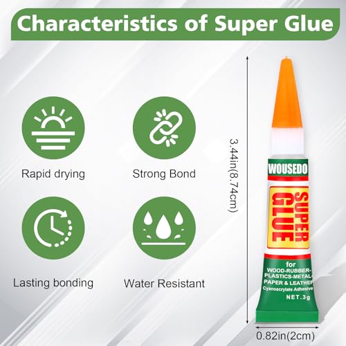 WOUSEDO 48 X 3g Super Glue Clear, Strong Adhesive,Super Glue Fast Drying Cyanoacrylate Glue for Wood,Rubber,Leather, Plastic, Metal, Rhinestone Jewelry, DIY Crafts and More - color: 48 X 3g