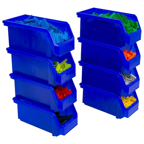 ReadySpace Plastic Containers for Organizing and Storage Bins for Closet, Kitchen, Office, Garage or Pantry Organization, Stackable Bins, Medium (11" x 5" x 5.5"), 8-Pack, Blue - color: Blue, size: Medium, 8-Pack