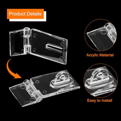 uxcell 60Pcs Acrylic Mini Hinge with Acrylic Hasp Latch Assortment Kit Clear Acrylic Folding Hinge Buckle Latch Hasp for Crafts Jewelry Box