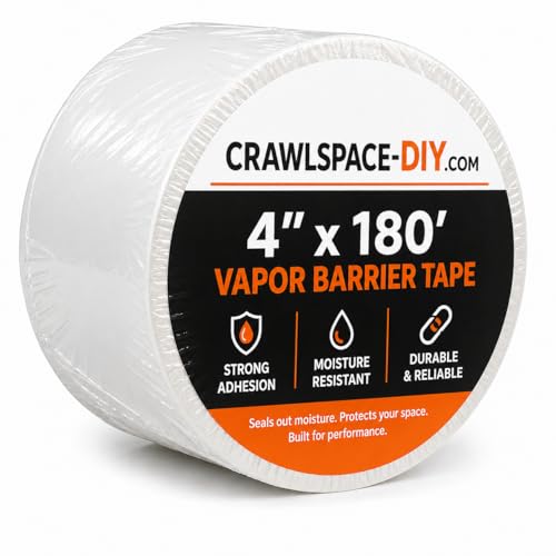 CrawlSpace-DIY Crawl Space Vapor Barrier Tape 4" x 180' – Heavy Duty Vapor Barrier Seam Tape for Encapsulation, Basement Moisture Barrier, White