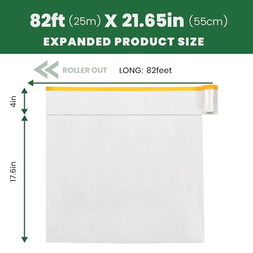 Voomey Pre-Taped Masking Film, Painters Tape with Plastic Attached, Automotive Painters Tape and Drape for Appliances, Furniture, Wood Surfaces & DIY Projects - 1ft x 82ft - size: 550mm*25m, style: Standard Roll