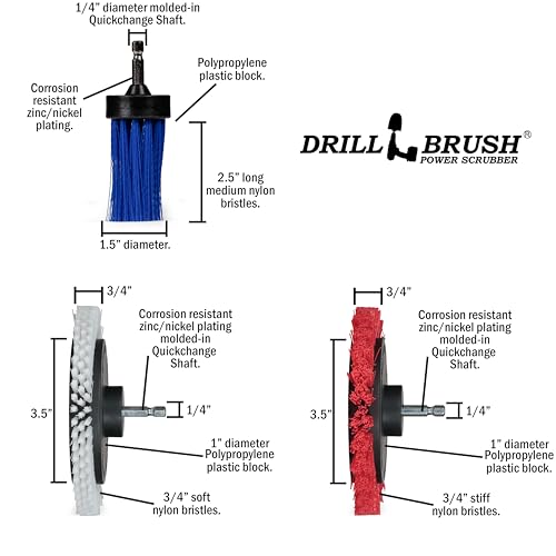 Narrow Gap Cleaner Brush - Concrete Scrubbing Tool - Crevice Brush for Drill - Car Detailing Drill Brushes - Window Track Cleaning Tools - Crevice Cleaning Brushes for Household Use - Gap Cleaner Kit - color: White, Red, Blue