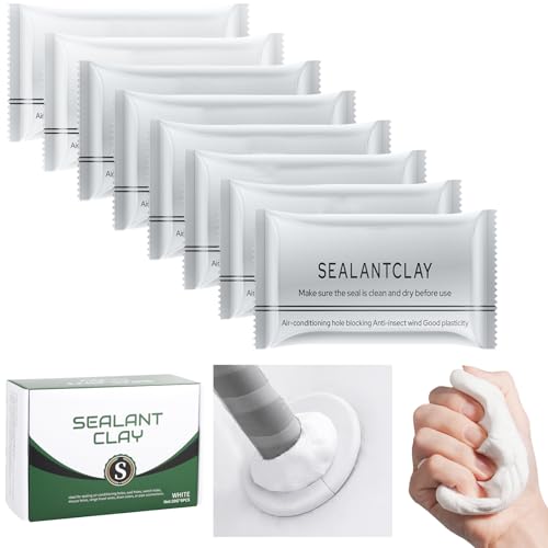 Waterproof Sealant Mastic,Pack of 8 White Seal Putty Waterproof Duct Seal Repair Sealing Clay, Quick Mending Mud for Drain Connection, Wall Hole, Air Conditioning Hole Seal Putty - color: milky white