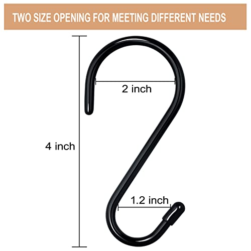 DINGEE 4 Inch 12 Pack S Hooks - Heavy Duty, Large Rubber Coated Black Non Slip Metal Hooks for Closet, Garden, Jeans, Plants, Jewelry, Pot, Pan, Cups, Towels - color: Black, size: 4 Inch-12 Pack