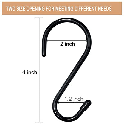 DINGEE 4 Inch 12 Pack S Hooks - Heavy Duty, Large Rubber Coated Black Non Slip Metal Hooks for Closet, Garden, Jeans, Plants, Jewelry, Pot, Pan, Cups, Towels - color: Black, size: 4 Inch-12 Pack