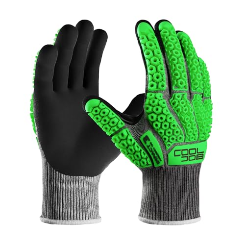 COOLJOB A5 Cut Resistant Gloves with Impact Resistant TPR, Touchscreen Nitrile Dipped Safety Work Gloves with Grip, 1/3 Pair - color: Green (1 Pair), size: Small