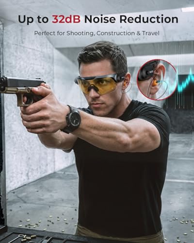 ONNAIS Shooting Glasses with Earplugs - ANSI Z87.1+ Safety Glasses with Detachable NRR 32dB Earplugs, Gifts for Men and Women - color: Gunmetal Gray