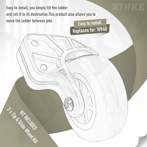 10940 Tip & Glide Wheel Kit Compatible with Little Gia-nt Ladders Without Wheels, Also for Multi-Position Ladders, Included Hrill bit, Wrench - Ladder Accessory