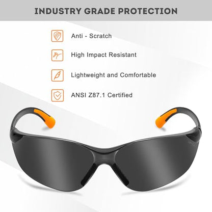 ProtectX Safety Glasses for Men & Women, Safety Sunglasses with Anti-Fog Scratch Resistant Lenses, Non-Slip Grips, ANSI Z87.1 - color: Olympus Tinted Smoke 3 Pk