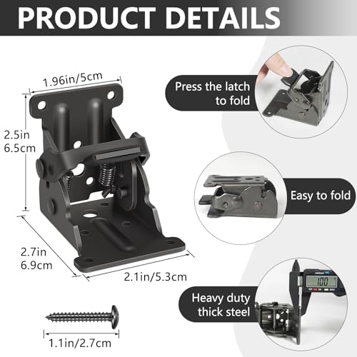 2 Pack Folding Brackets, Self-Lock Hinge with Screws for Folding Table Legs, Lock Extension Support Bracket Bed Legs, Black - color: Black