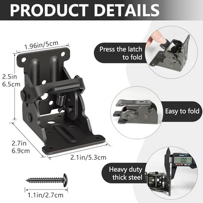 2 Pack Folding Brackets, Self-Lock Hinge with Screws for Folding Table Legs, Lock Extension Support Bracket Bed Legs, Black - color: Black