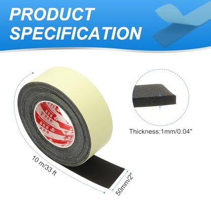 PATIKIL 2 Inch x 33 Ft Weather Stripping Door Seal Strip, 1mm Thick EVA Self Adhesive Foam Seal Tape for Door Window Insulation, Black - size: 2 Inch x 33 Ft