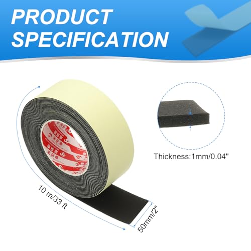 PATIKIL 2 Inch x 33 Ft Weather Stripping Door Seal Strip, 1mm Thick EVA Self Adhesive Foam Seal Tape for Door Window Insulation, Black - size: 2 Inch x 33 Ft