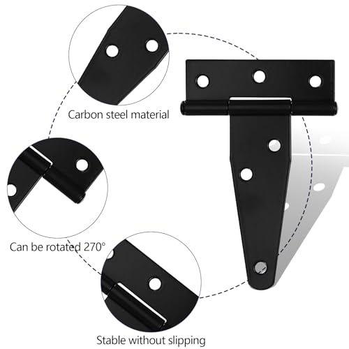 6 Pack 2 Inch T Strap Hinges, Shed Door Gate Hinges, Heavy Duty Black Outdoor Tee Hinge for Wooden Fences, Barn Door Gates Hinge for Shed Door Hardware - size: 2 Inch