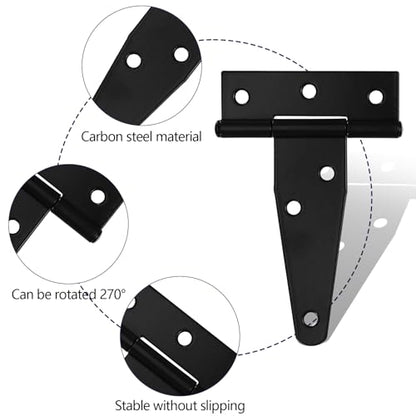 6 Pack 2 Inch T Strap Hinges, Shed Door Gate Hinges, Heavy Duty Black Outdoor Tee Hinge for Wooden Fences, Barn Door Gates Hinge for Shed Door Hardware - size: 2 Inch
