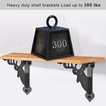 SELEWARE Heavy Duty Shelf Brackets 8 Inch, Deer Shelves Brackets, 300LB Capacity Decorative Metal L Brackets for Floating Shelves, Black Rustic Wall Mount Shelving Bracket with Screws, 4 Pack - size: 8 Inch, style: Deer-4 pack