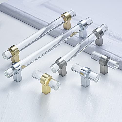 10 Pack Glass Cabinet Pulls, Drawer Pulls and Knobs Crystal Dresser Handles(3 Inch Hole Center), Polished Chrome - color: Polished Chrome, size: Hole Center : 3 Inch (76mm), style: 10 Pack
