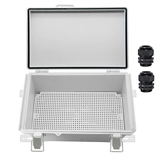 Zulkit Junction Box,IP67 Waterproof Electrical Box Hinged Cover Stainless Steel Buckle Plastic Enclosure for Project w Mounting Plate Wall Bracket and 2 Cable Gland Grey 10.2 x 6.3 x 3.9 Inch - color: Grey Cover, size: 10.2" x 6.3" x 3.9"
