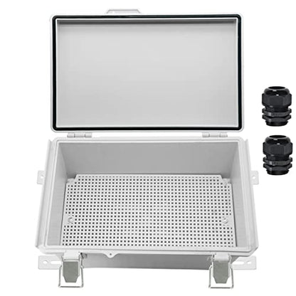 Zulkit Junction Box,IP67 Waterproof Electrical Box Hinged Cover Stainless Steel Buckle Plastic Enclosure for Project w Mounting Plate Wall Bracket and 2 Cable Gland Grey 10.2 x 6.3 x 3.9 Inch - color: Grey Cover, size: 10.2" x 6.3" x 3.9"