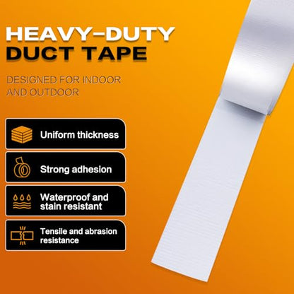 White Duct Tape 1 Inch x 33 Yards, Heavy Duty Waterproof Repair Tape, Straight Hand-Tear Cloth Tape for DIY Craft, Camping Gear, Home Maintenance & Packing - color: White