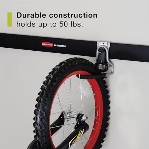 Rubbermaid FastTrack Garage Organization System Vertical Bike Hook Black Holds up to 50 Pounds Wall Mount and Heavy Duty Garage Hanger for Bike Storage - size: 1 Count (Pack of 1), style: Bike Hook