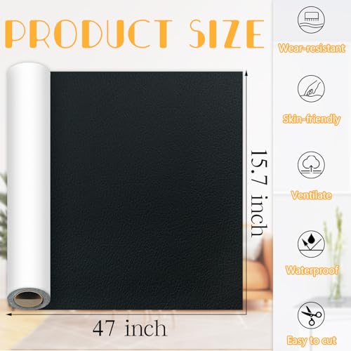 Black Leather Repair Tape, 15.7×47 Inch Self-Adhesive Leather Repair Patch for Couch, 1 Roll Vinyl Leather Repair Kit Leather Patches for Handbags, Car Seat, Office Chairs - color: Black