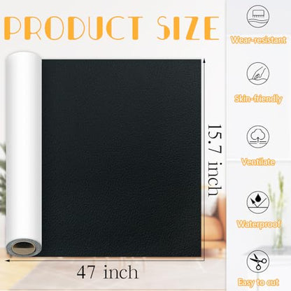 Black Leather Repair Tape, 15.7×47 Inch Self-Adhesive Leather Repair Patch for Couch, 1 Roll Vinyl Leather Repair Kit Leather Patches for Handbags, Car Seat, Office Chairs - color: Black