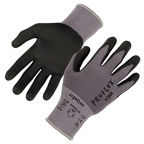 Ergodyne ProFlex 7000 Nitrile Coated Work Gloves, Foam Nitrile Palms for Flexible No Slip Grip, Abrasion Resistant, 15g, Touchscreen Capable,Gray, Large - size: Large