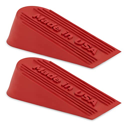 Large Rubber Door Stopper Made in USA - Door Stop Wedge for Carpet, Tile, or Concrete Floor, Door stoppers for Bottom of Door -Heavy Duty for Commercial & Home Use - 6.5 x 2.75 x 1.9 Inches Red 2PK - color: Red