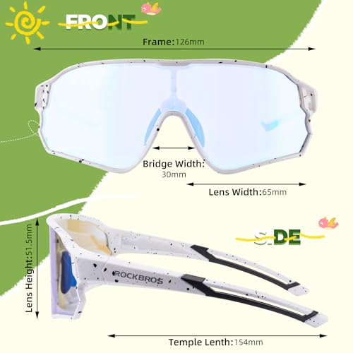 ROCKBROS Photochromic Sports Kids Sunglasses For Boys Girls Children Youth MTB Biking Sunglasses for Kids Ages 8 to 14 - color: Yellow