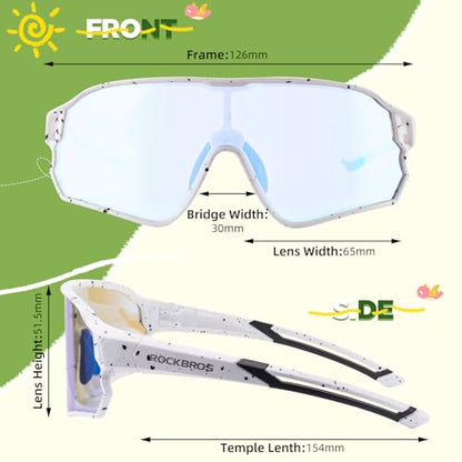 ROCKBROS Photochromic Sports Kids Sunglasses For Boys Girls Children Youth MTB Biking Sunglasses for Kids Ages 8 to 14 - color: Yellow