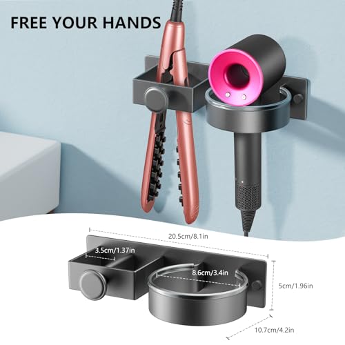 YUET Hair Dryer Holder Hairdryer Straightener Station Wall Mounted/Self Adhesive Metal Spiral Shelf Bracket Stand Hanger Organizer Blow Storage With Cable Tidy Rack For Dressing Table Bathroom (Grey) - color: Grey