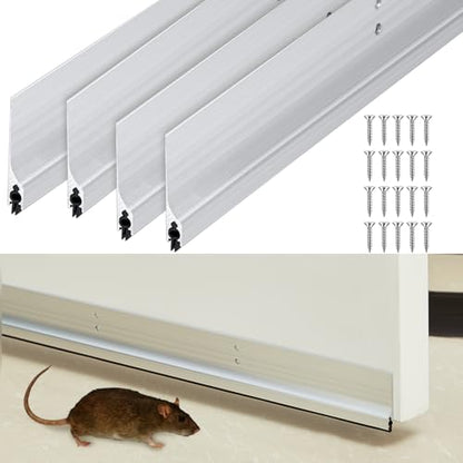 Gisafai 4 Pcs 36'' Metal Door Draft Stopper, Aluminum Door Sweep Mouse Stopper Mice Seal Strip, Noise Blocker Sweep for Keep Rodents Pests Out, Enhanced Weather Sealing, Easy to Install (Silver) - color: Silver