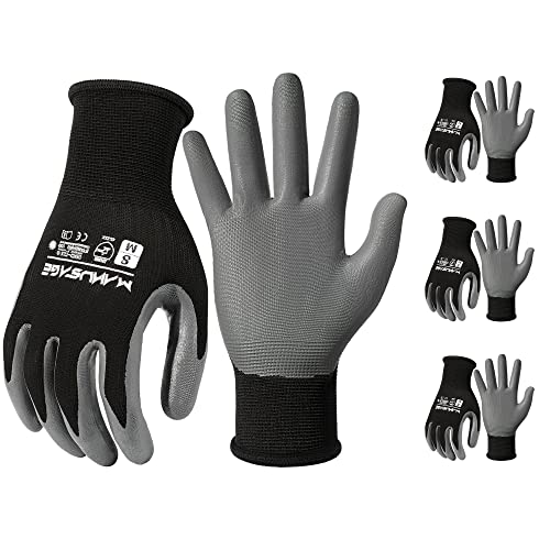 MANUSAGE Safety Work Gloves - Protective Glove for Men & Women - Ultrathin Hand Protection - For Construction, Gardening, Landscaping - Black - Size M - 3 Pairs - color: Black, size: Medium, style: 3 Pairs