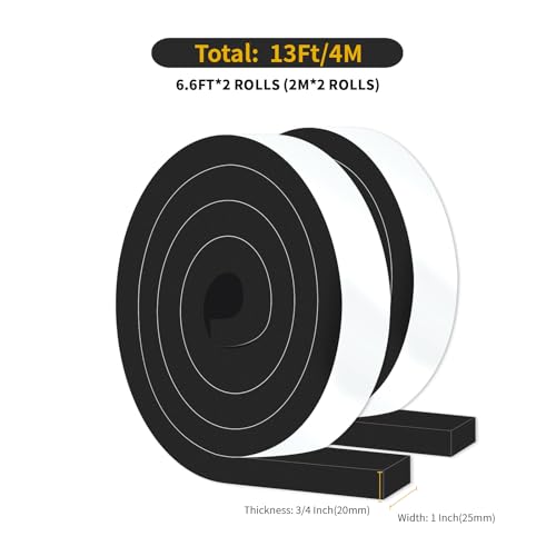 Door Weather Stripping,Air Conditioner Foam,Strong Adhesive,Soundproof, Dustproof,Reduce Noise,High Density CR Foam Insulation Tape for Door Frame,Window Frame (Black, 1 in x 3/4 in x 13 Ft) - size: 1 In x 3/4 In x 13 Ft